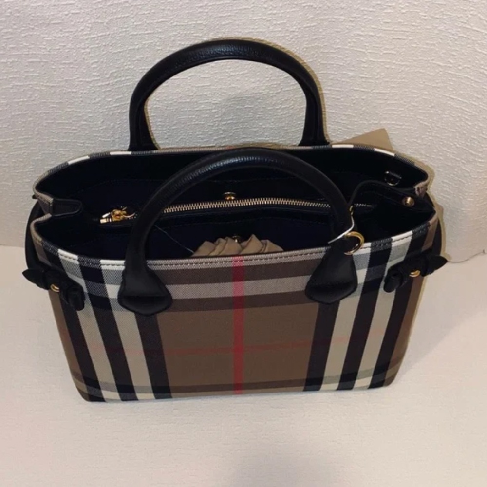 Authentic Burberry Banner Tote House Check Derby Canvas Shoulder Bag New